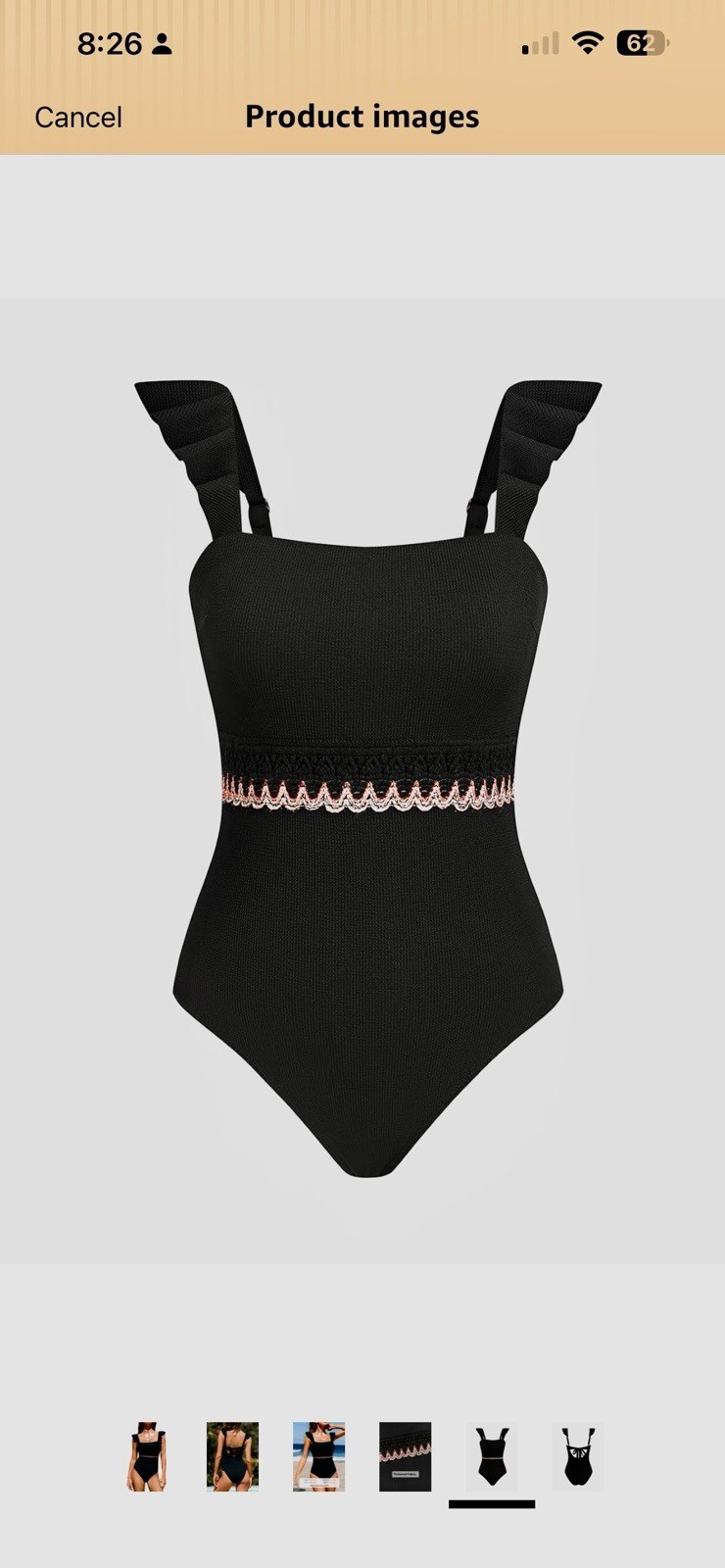 CUPSHE Black Ribbed Ruffle Wide Adjustable Strap One-Piece Swimsuit M D