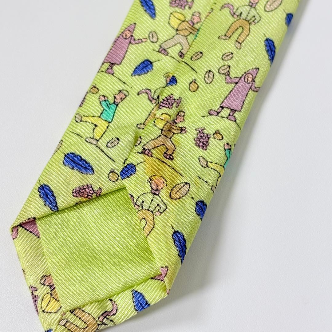 HERMES All-over Pattern Silk Necktie Greenish Made in France 146cm 9cm Pre-owned