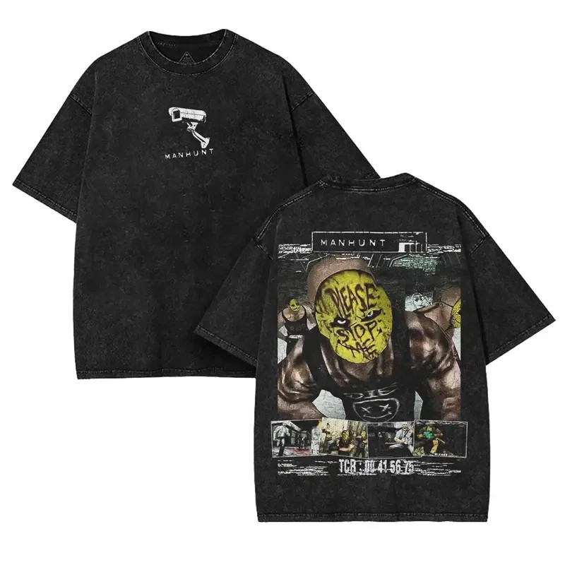 Manhunt – Please Stop Me Double Printed Washed 2 Sided Printing T-Shirt RPG acti