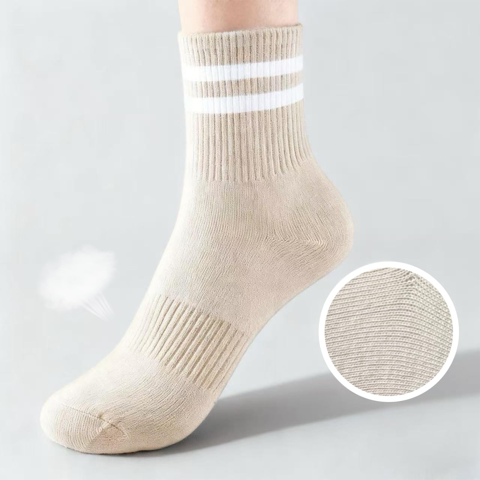 4 Pairs Womens Striped Crew Socks, Cozy Cute 4 Pairs-black/Grey/Khaki/Coffee