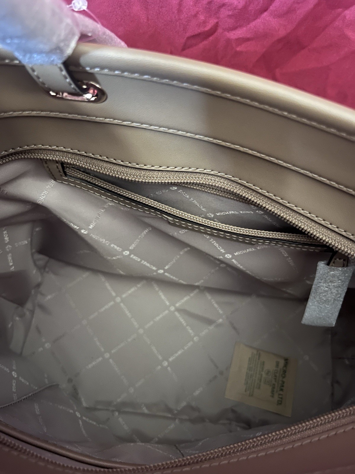 Michael Kors Women’s Medium Light Brown Tote Shoulder Bag Handbag Purse with zip