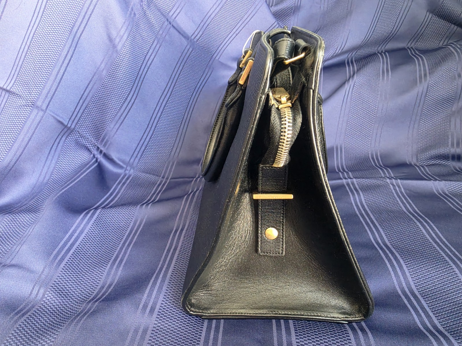 Saint Laurent Cabas Y Black Satchel Top Handle Detachable Strap Gold HW
