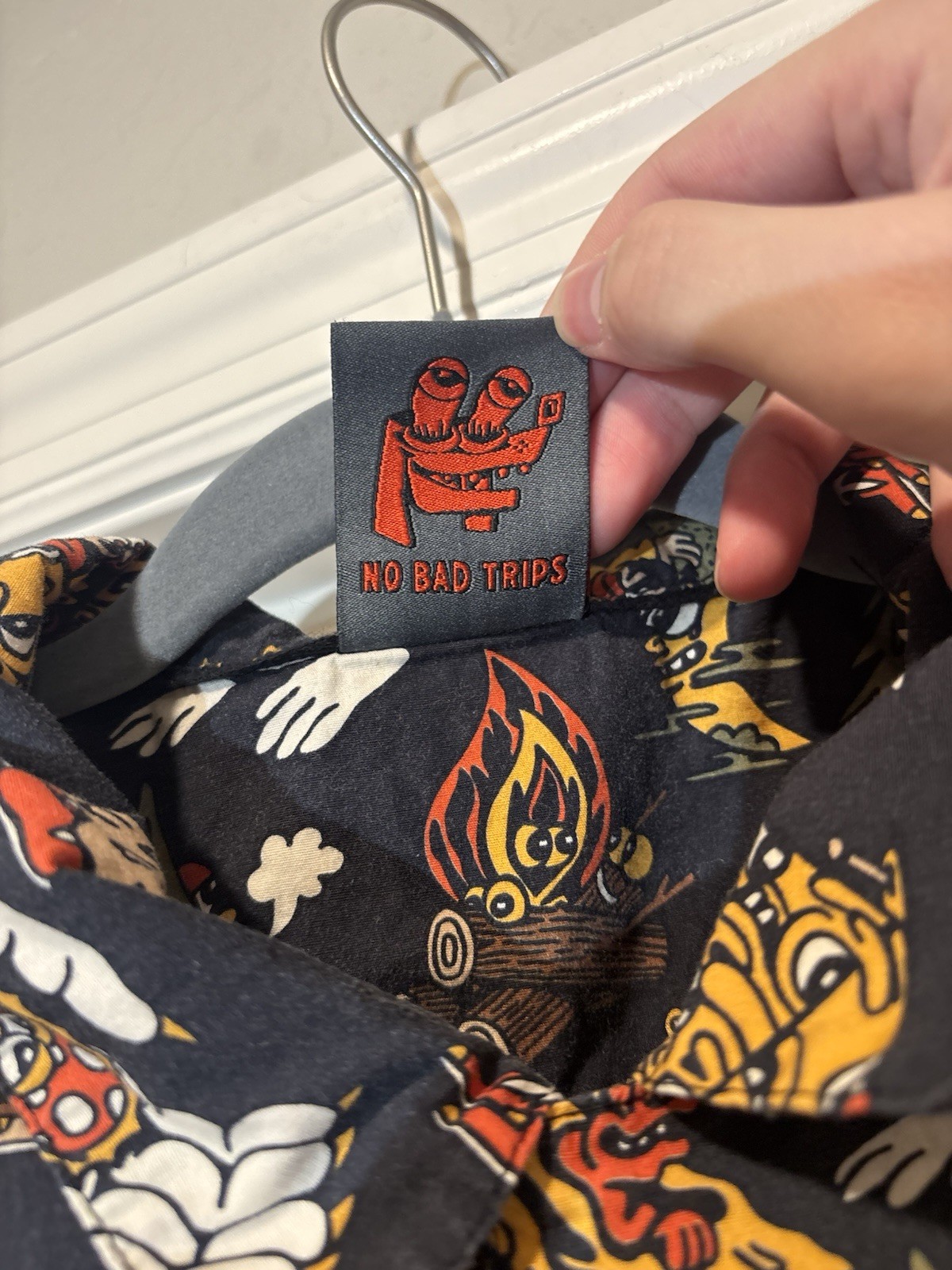 Killer Acid No Bad Trips Print Camp Shirt Button Up Mens Sz Small Mushrooms