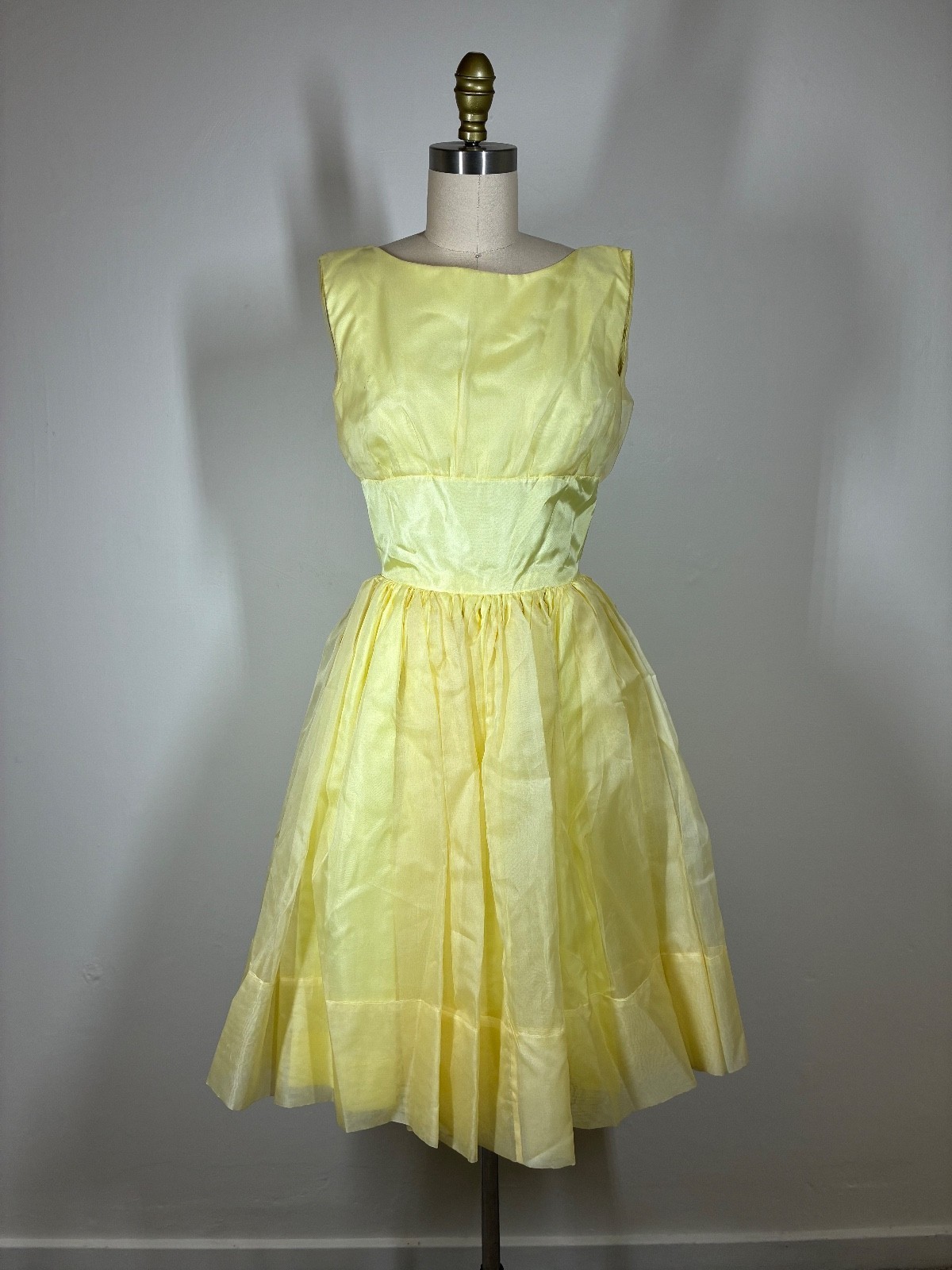 True Vintage 50s 60s Yellow Party Dress XXS 23″ Waist Handmade Cocktail Coquette