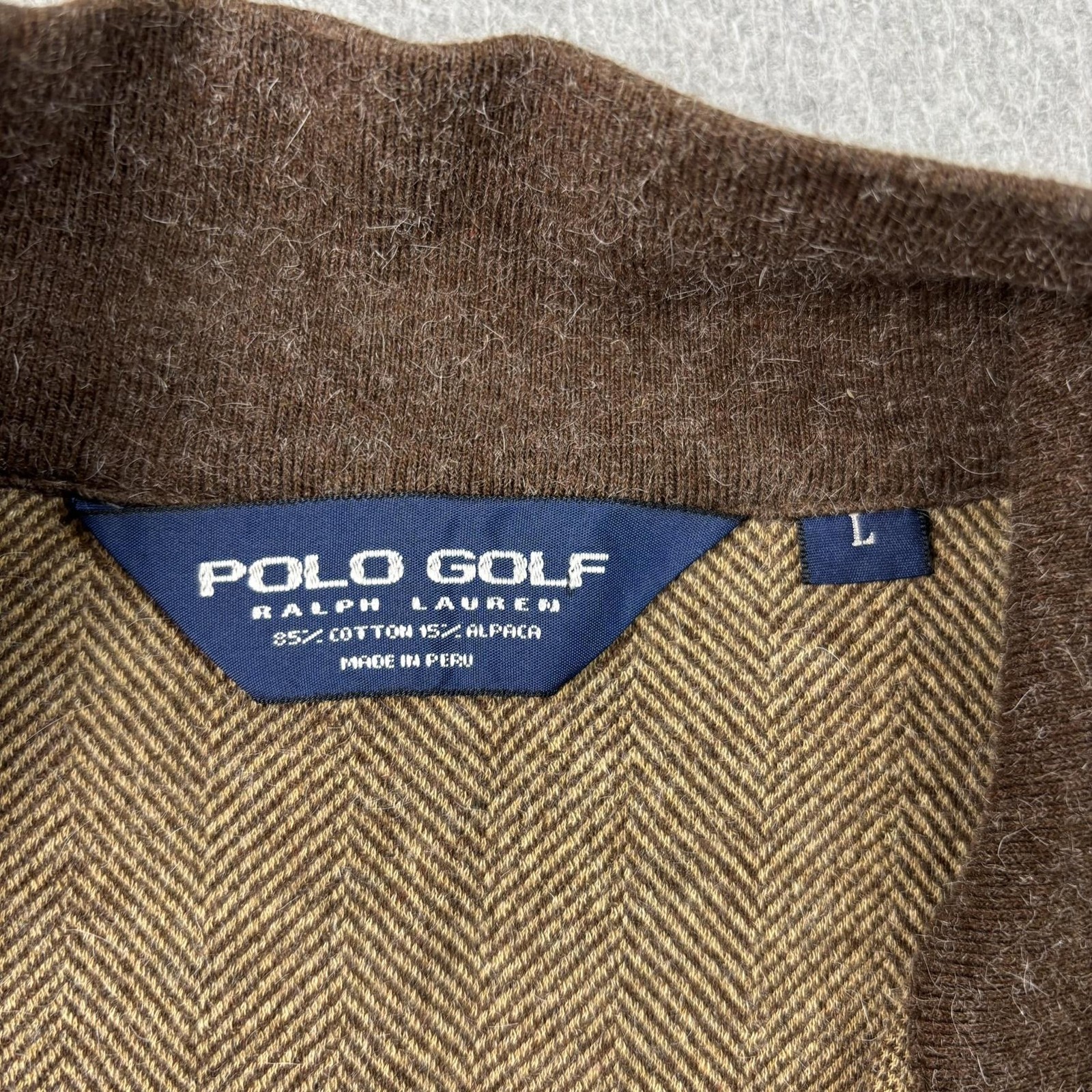 Polo Golf Ralph Lauren Sweater Men Large Brown 1/4 Zip Mock Neck Heritage Classi