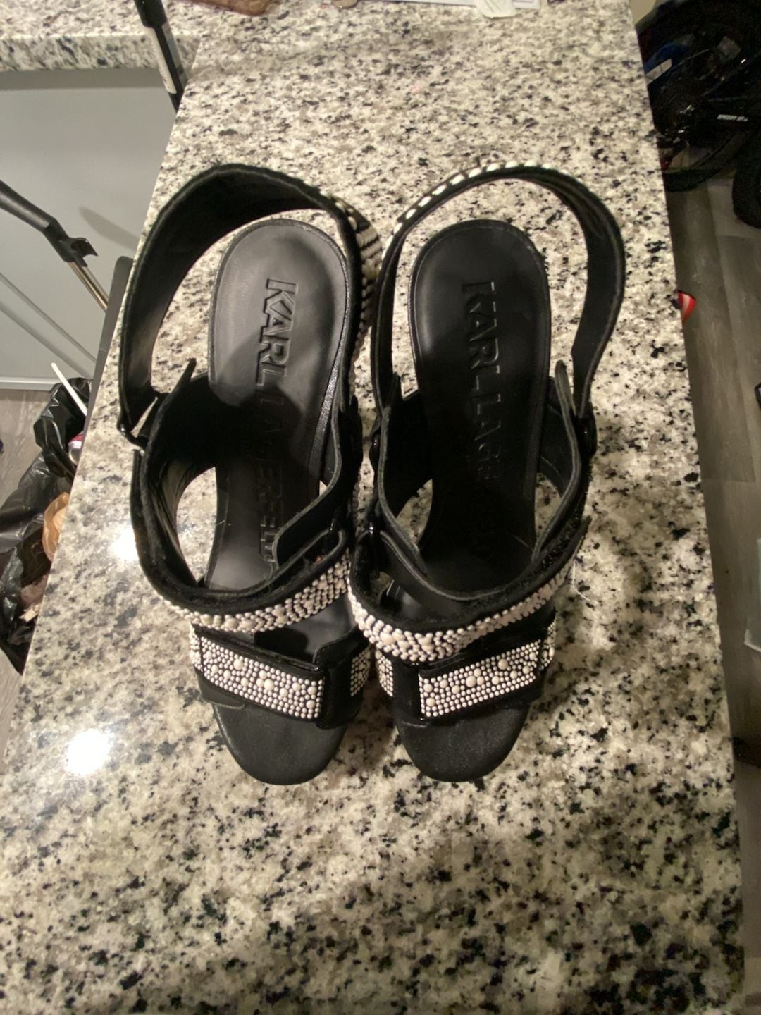 Karl Lagerfeld Paris Alessia Pearl Embellished Platform Sandals