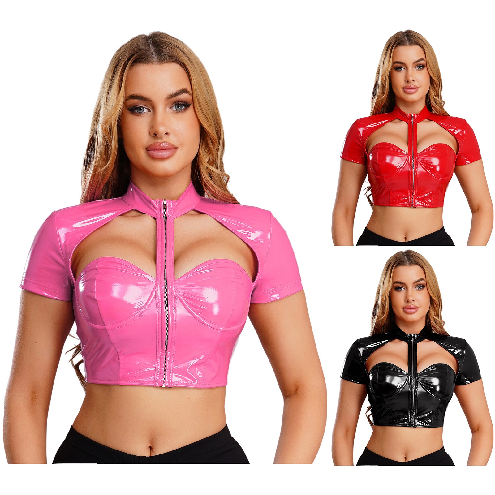 Women Top Themed Bustier Patent Vest Halloween Clubwear Wet Looking Carnivals
