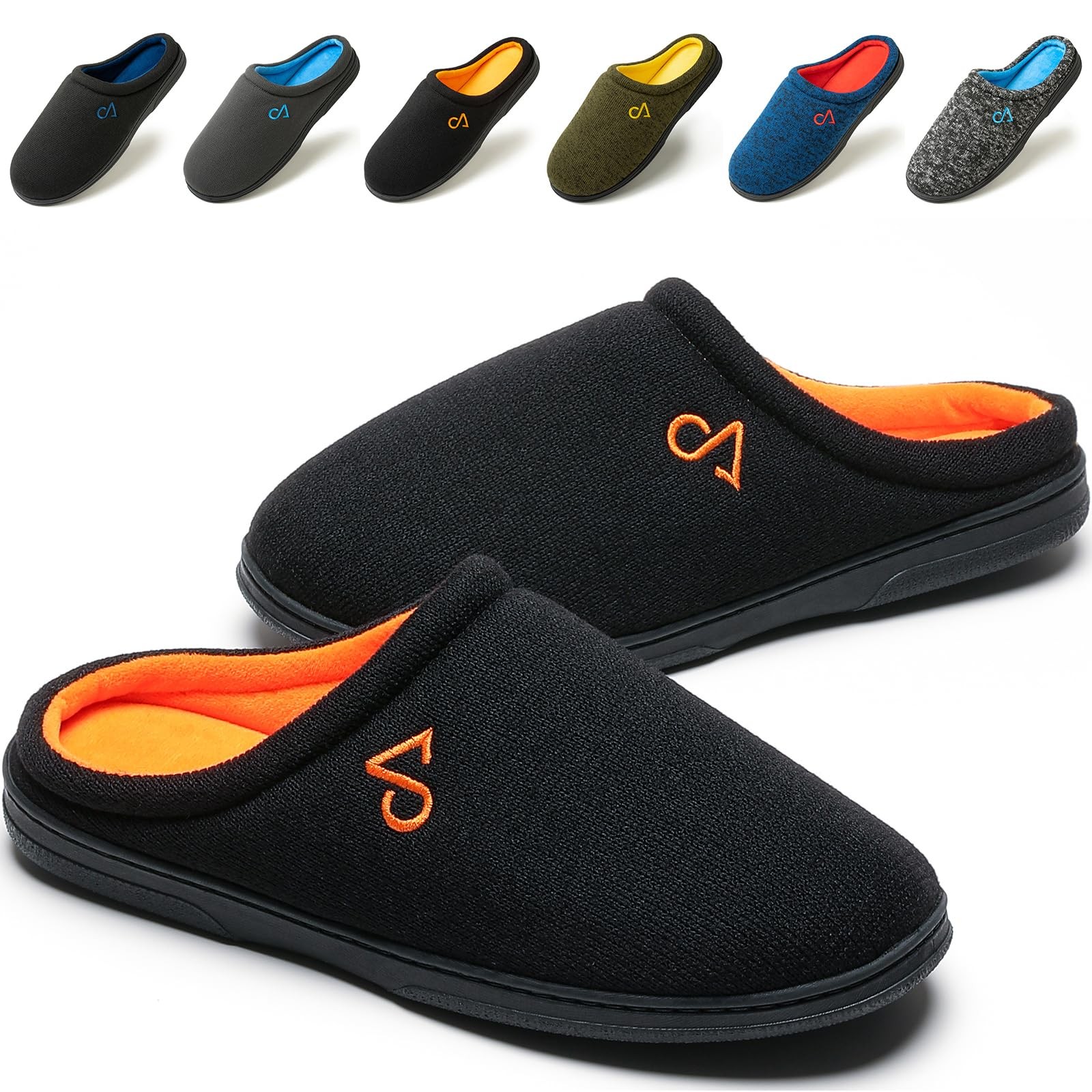 COZYAREA Men’s Cozy House Slippers Indoor Shoes Memory 13-14, Black/Orange
