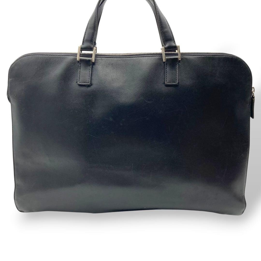 Prada Saffiano Leather Black Briefcase Business Bag Triangle Logo Auth