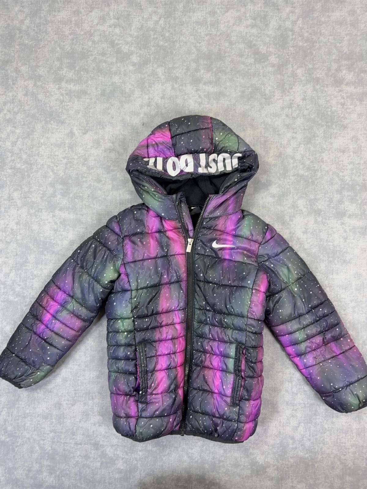 Nike Jacket Girls 6X 6-7 Yrs Multicolor Galaxy Hooded Fleece Puffer Coat