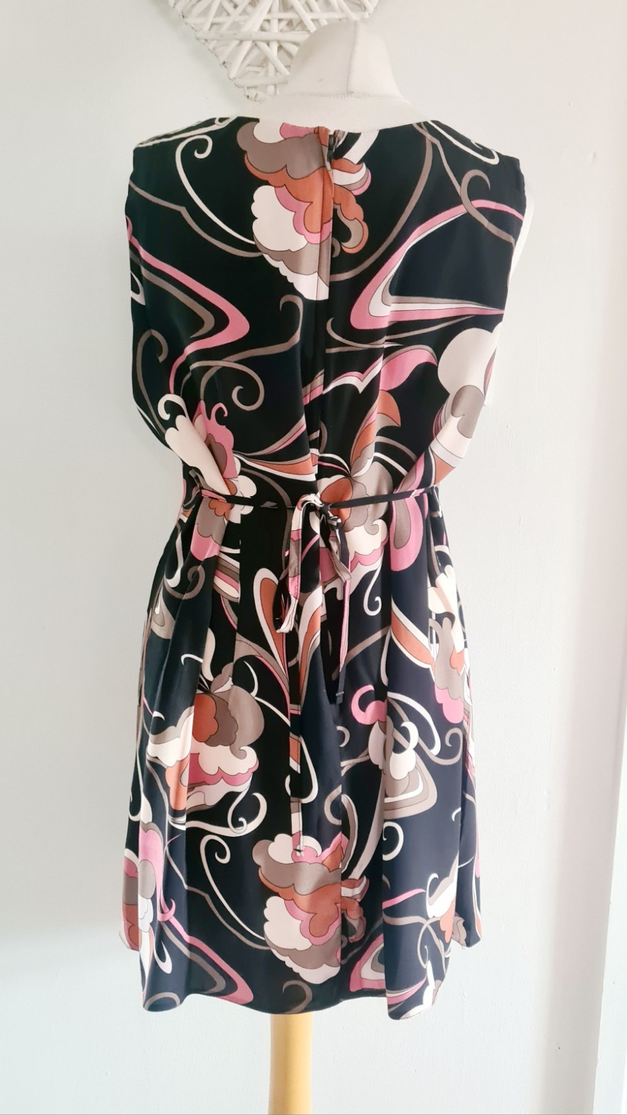 Dorothy Perkins Black Brown Pink Tie Waist Cotton Sleeveless Summer Dress UK 18