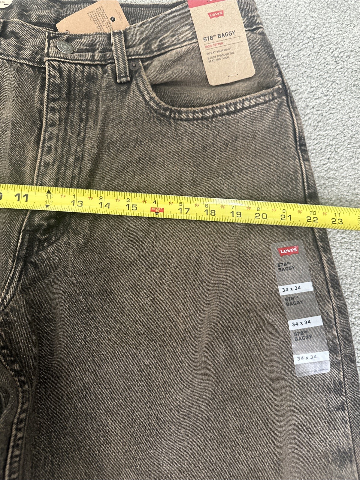 Levi ‘s 578 Baggy Throughout Denim Jeans Sz. 34Wx34L Brownish Dusty Gray New