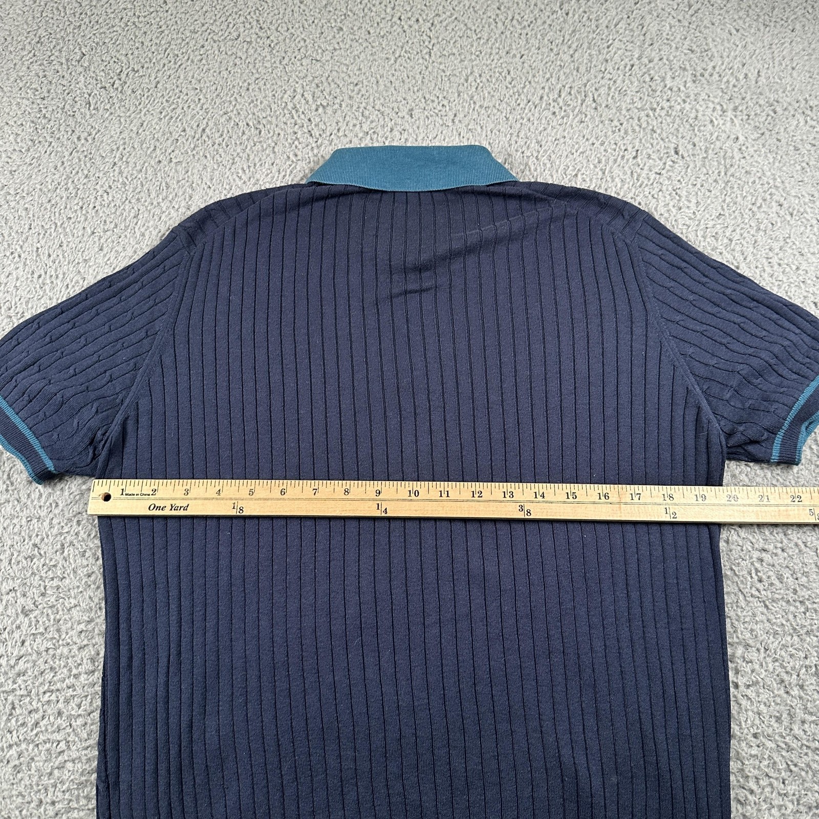 Corneliani Cable Knit Polo Shirt Mens 48 Blue Silk Cotton Short Sleeve Italy