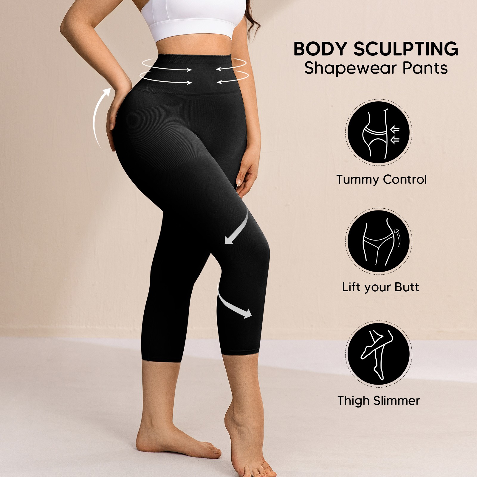 Plus Size Women Anti Cellulite Compression Leggings Leg Shaper High Waist Capris