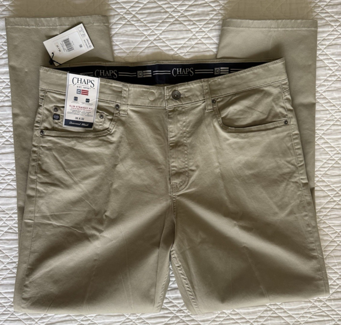 Chaps Slim Straight Fit Five Pocket Twill Pant Hampton Khaki