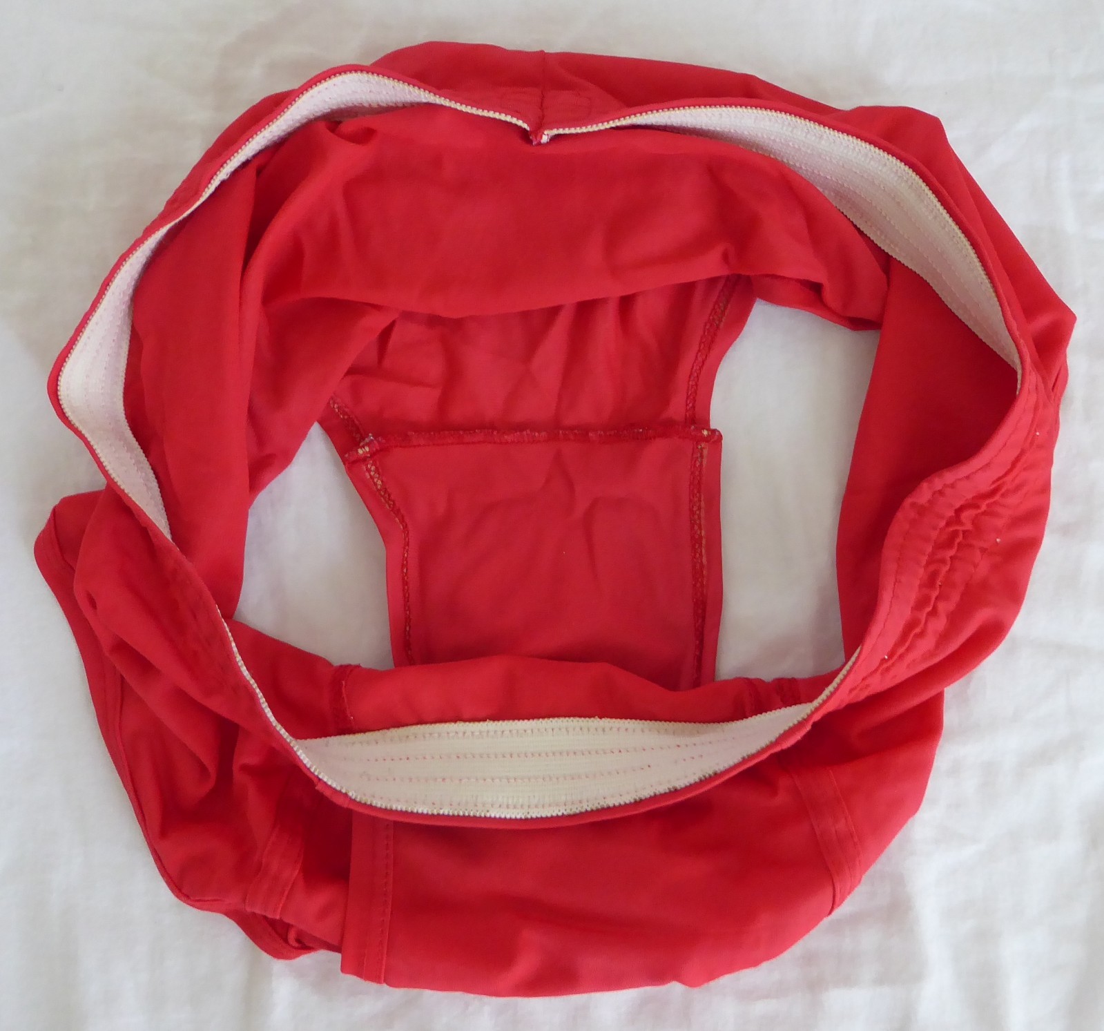 Vtg men’s full-cut brief underwear, unknown brand, red, nylon, L, USA