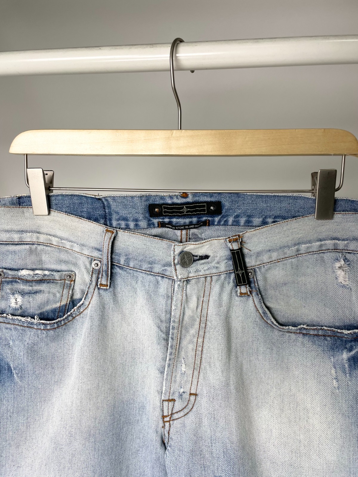 Stone Island Denim ( Size 34 ) Vintage Distressed Faded Light Blue Jeans Pants