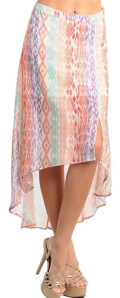 Multi Retro Tribal Hi-Low Skirt / Mini Length Lined S