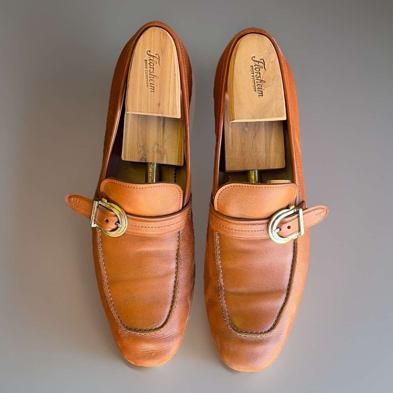 Salvatore Ferragamo Men’s Brown Leather Monk Strap Dress Shoes Buckle US 11