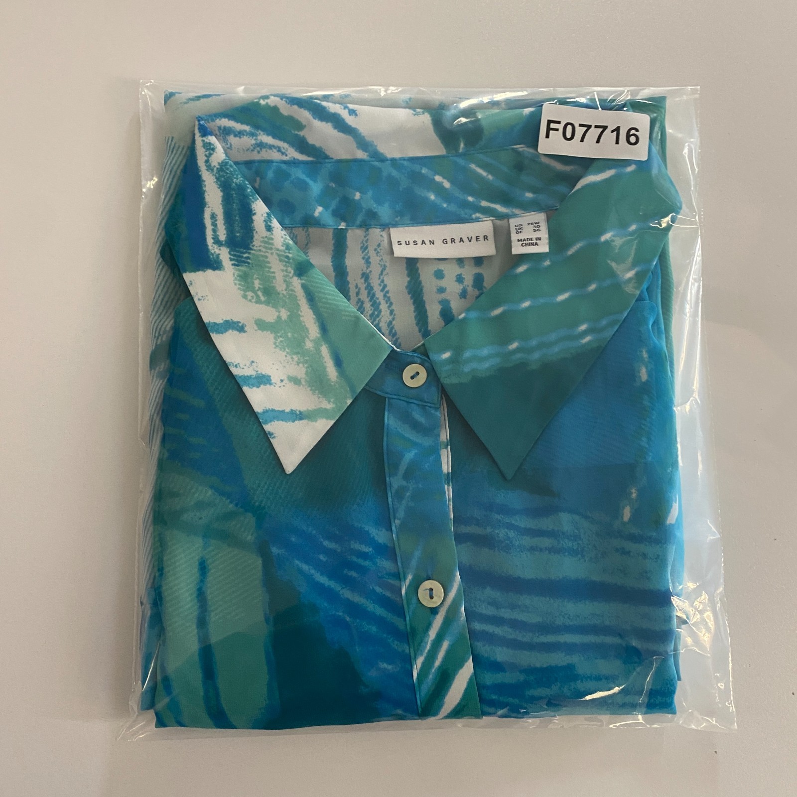 Susan Graver Printed Sheer Chiffon Shirt with Hi-Low Hem Aqua Plus 26W A290775