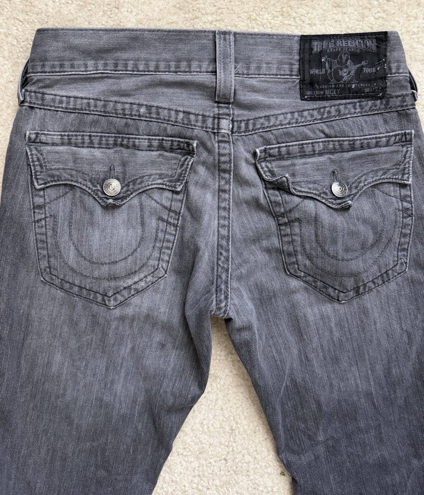 True Religion Mens 32 World Tour Section Ricky Seat 34 Denim Jeans Pants