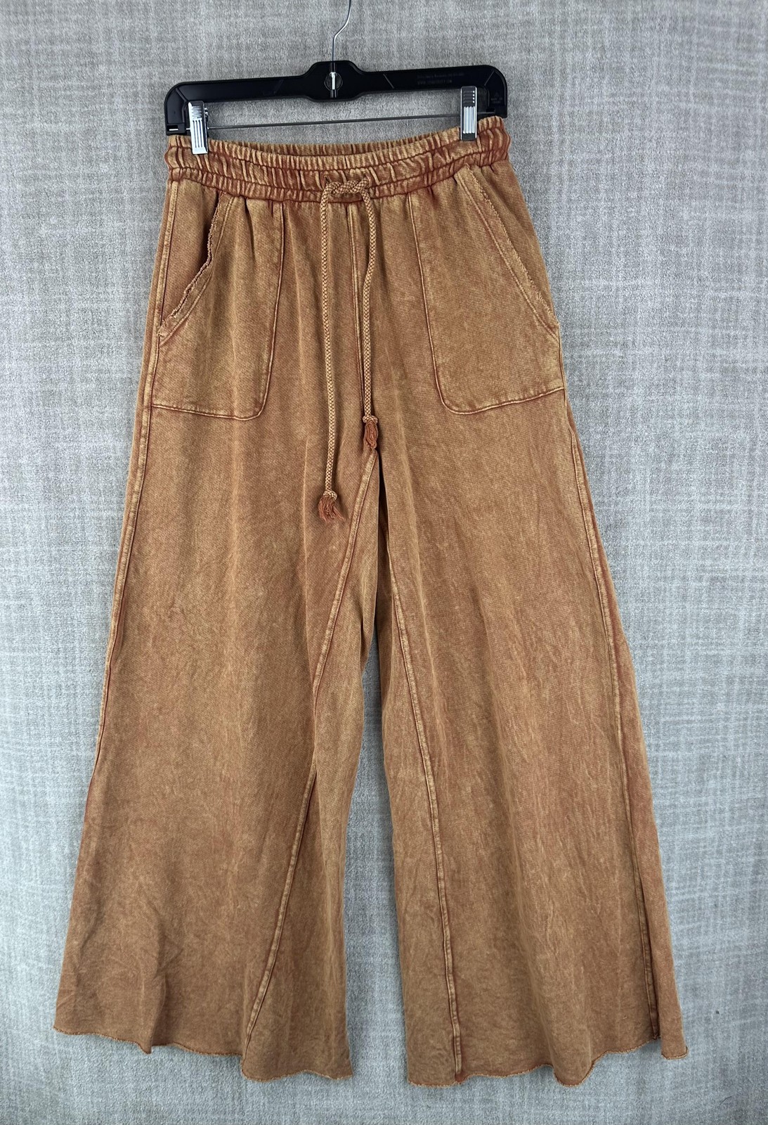 Three Bird Nest Pants Womens S Brown Harem Terry Cotton Pleated Drawstring