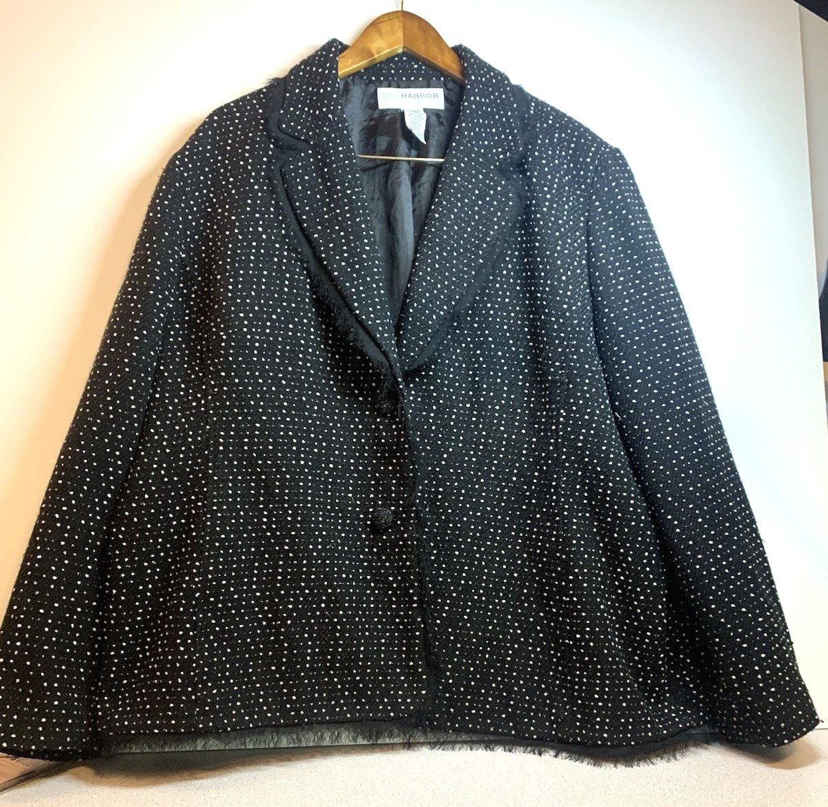 Sag Harbor Womans 2-Button Black tweed Blazer-Organza Frayed Trim-Size 22W(C11)