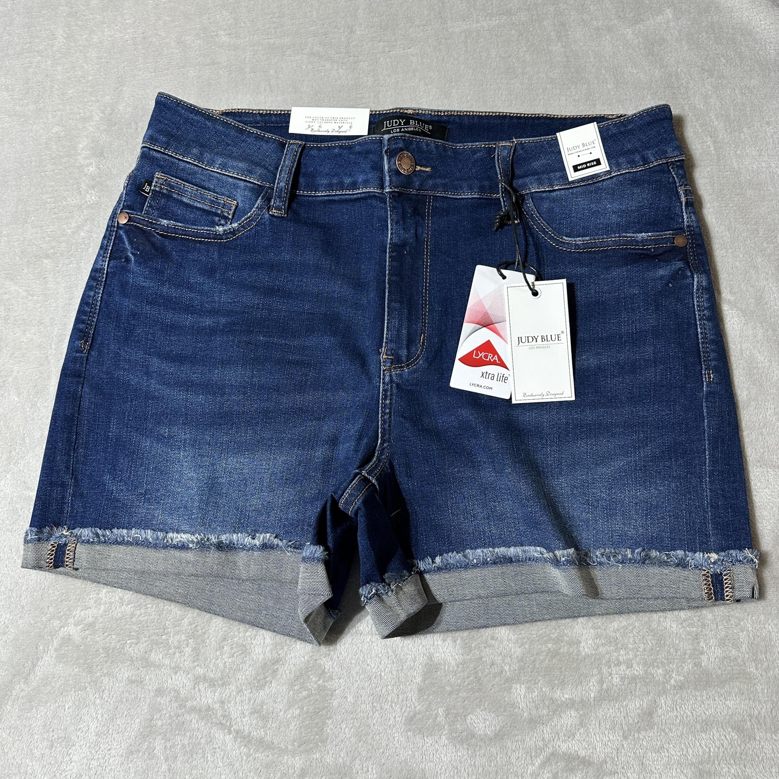 Judy Blue Cut Off Denim Shorts Womens XL Dark Blue Mid Rise Stretch JB150036