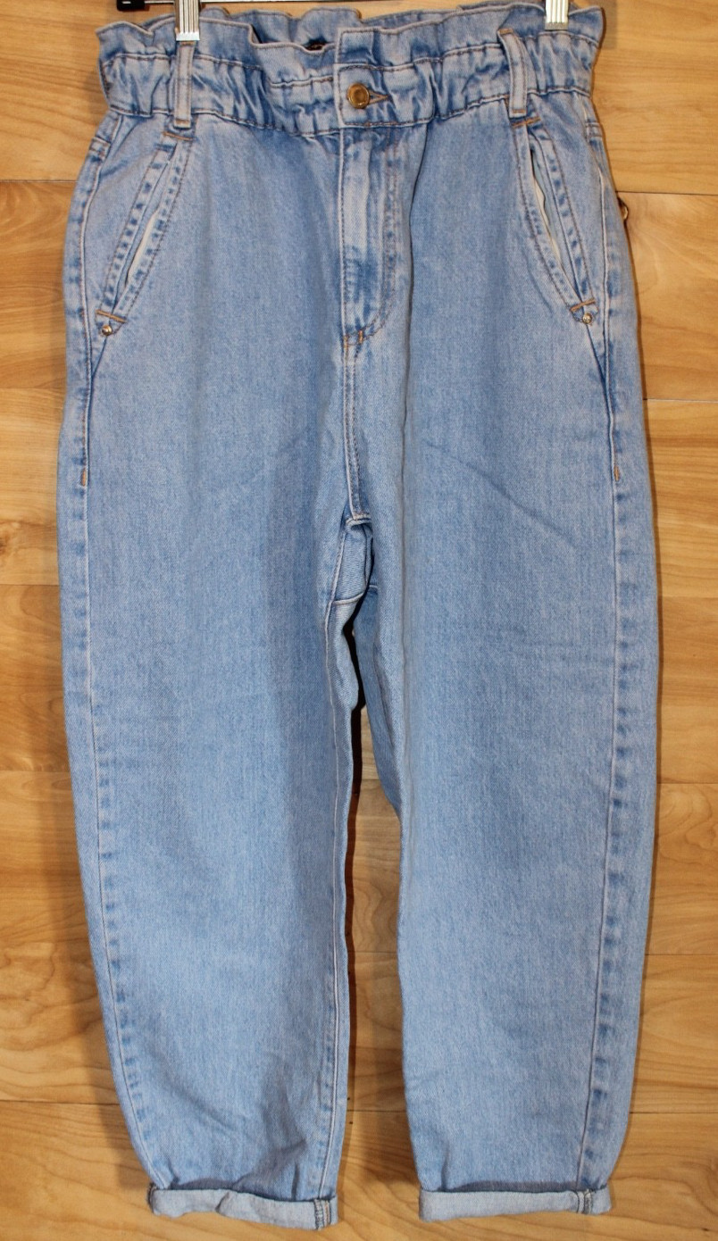 Zara Women’s Jeans Size 4 Baggy Paperbag Relaxed Blue Denim 100% Cotton