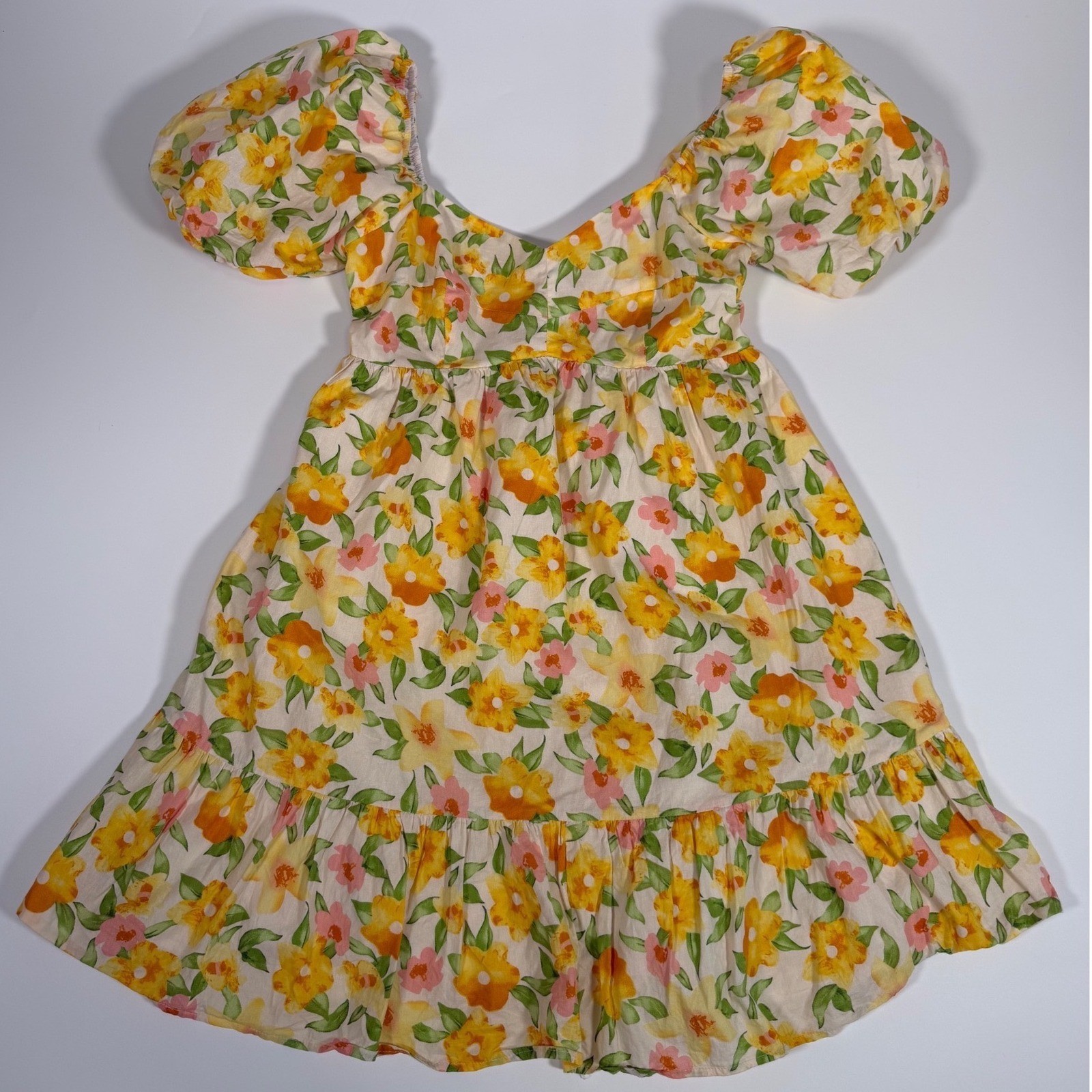 &Merci Floral Puff Sleeve Cottagecore Dress Women’s Medium Sweetheart Neck