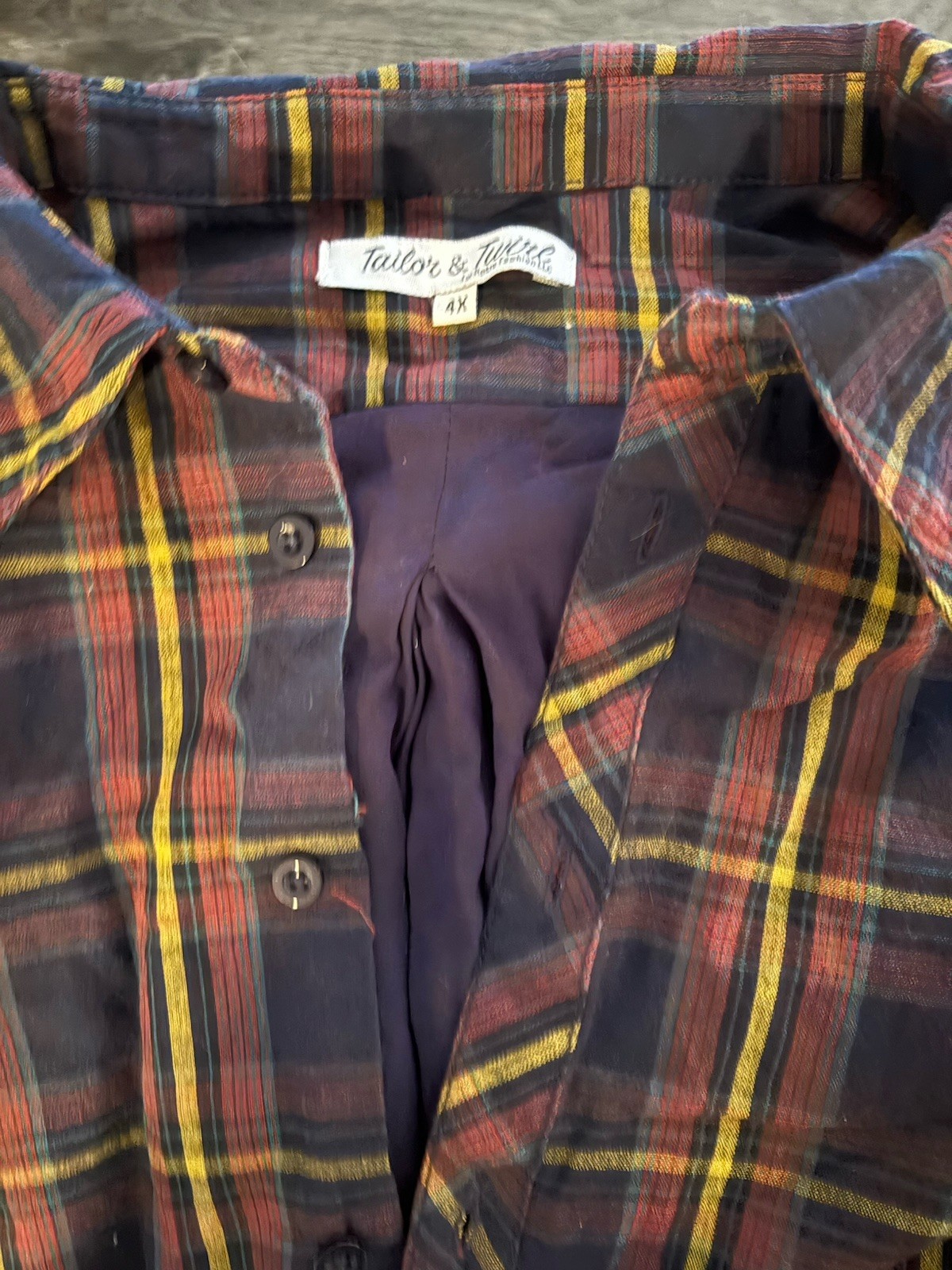 Tailor & Twirls Blue/Red/Yellow Plaid Collared Button-Front Shirt Dress 4X Plus