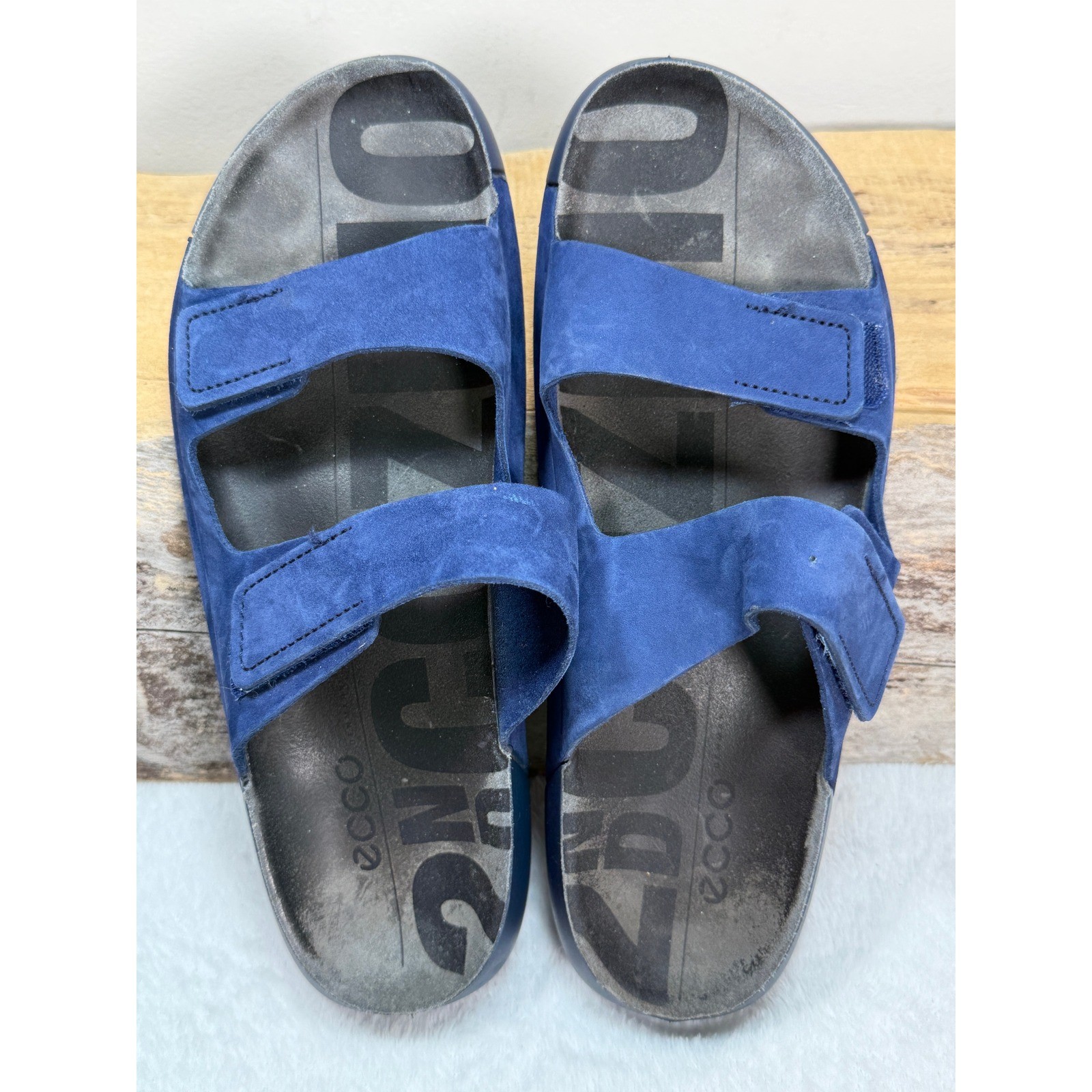 ECCO 2nd Cozmo Womens EU 41 US 10-10.5 Blue Nubuck Leather Slide Sandals Boho