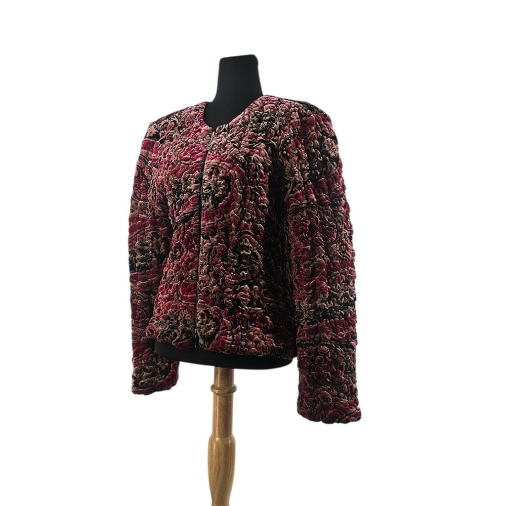 Joseph Ribkoff quilted coat floral printed zipper blazer elegant artsy sz 10
