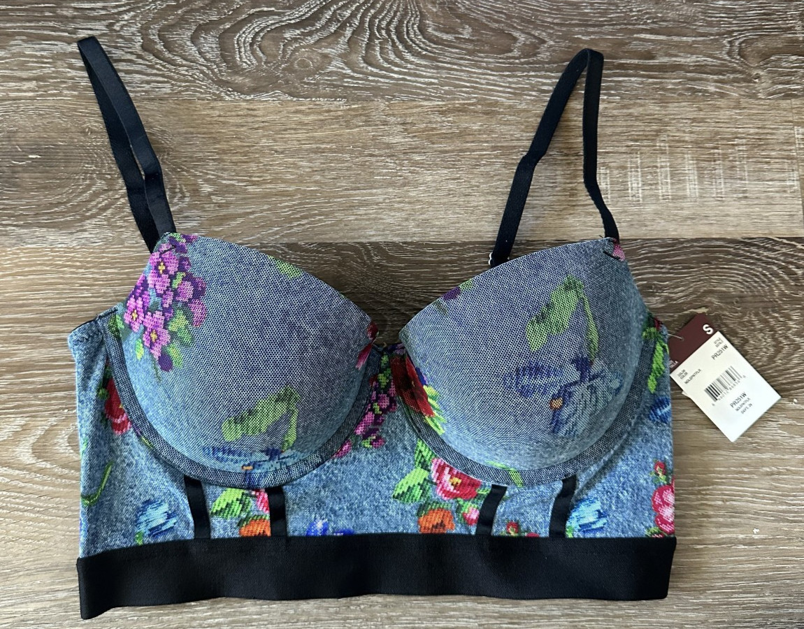 Parade Pushup Bustier Underwire Multiway Straps Blue Floral Juniors Small