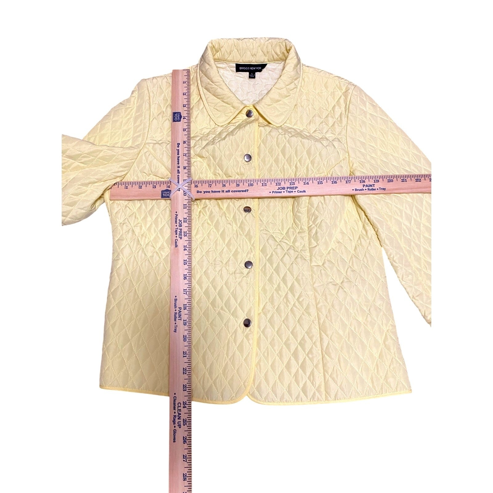 Briggs New York Women’s Jacket Large Yellow Quilted Button Up Coat Pockets