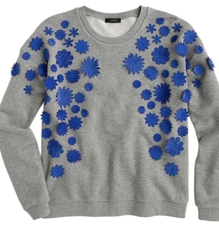 J.Crew Embellished Flower Sweatshirt XS JCrew Pullover Sweatshirt Hthr Quarry