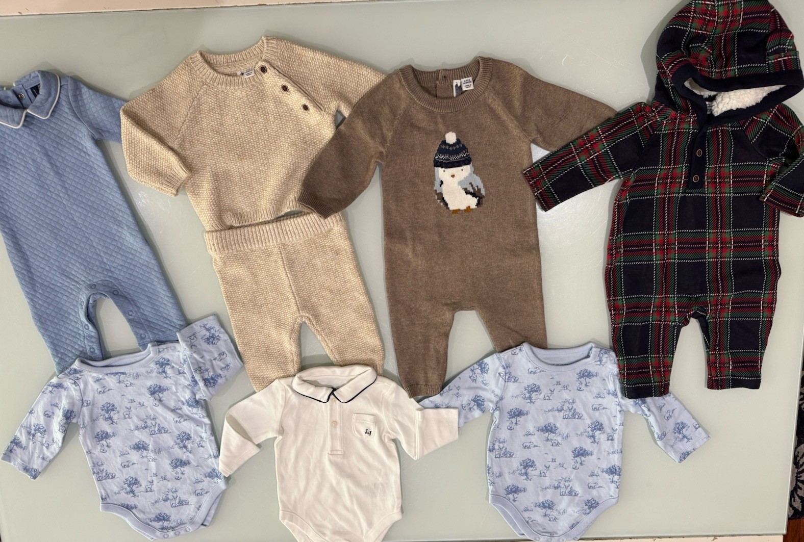 JANIE AND JACK Snow Cub Tan Cable Knit Romper Set Size 0/0-3Month