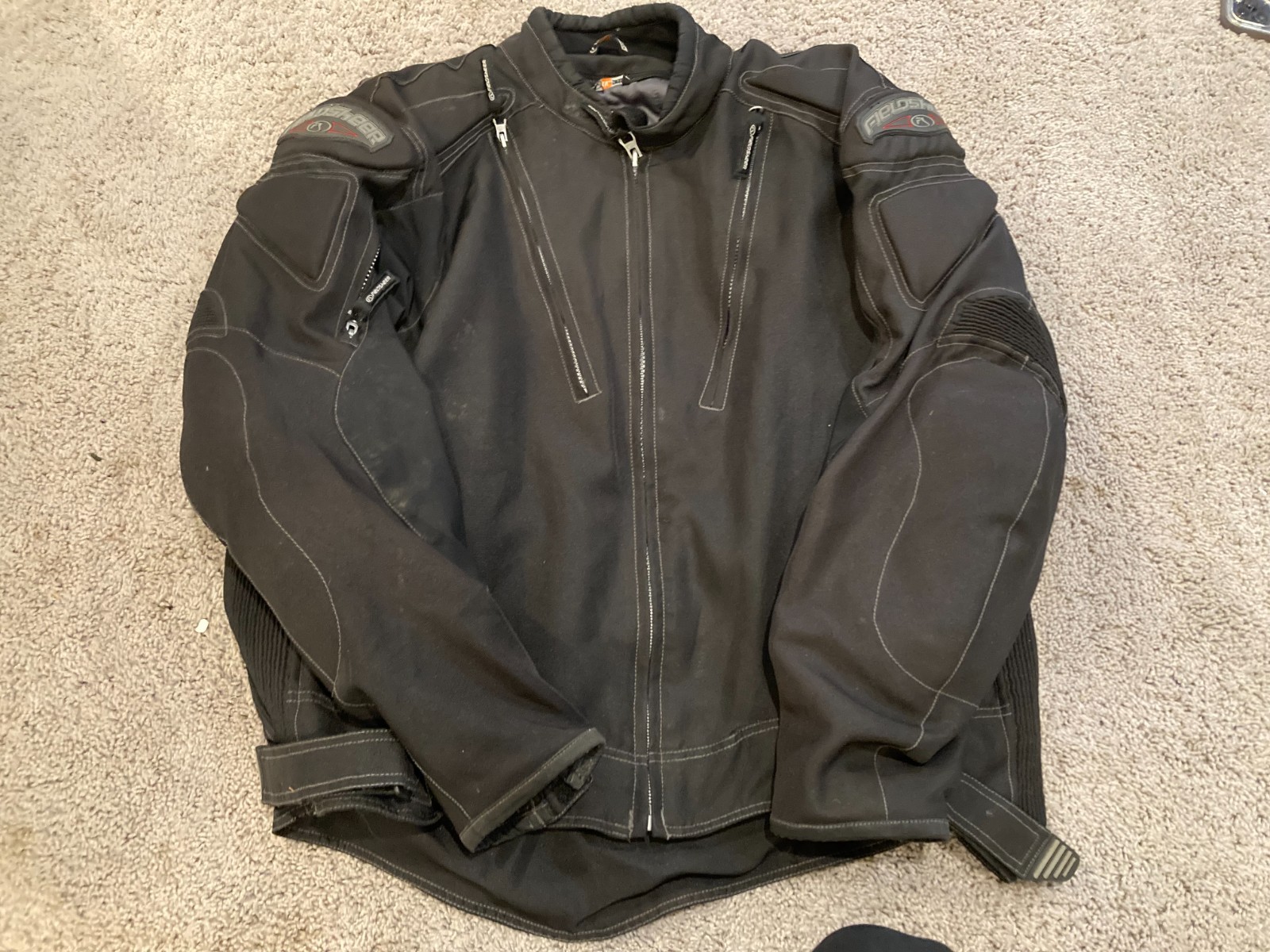 Fieldsheer Mens Black Leather Mesh Armored Motorcycle Riding Jacket Size 2xL