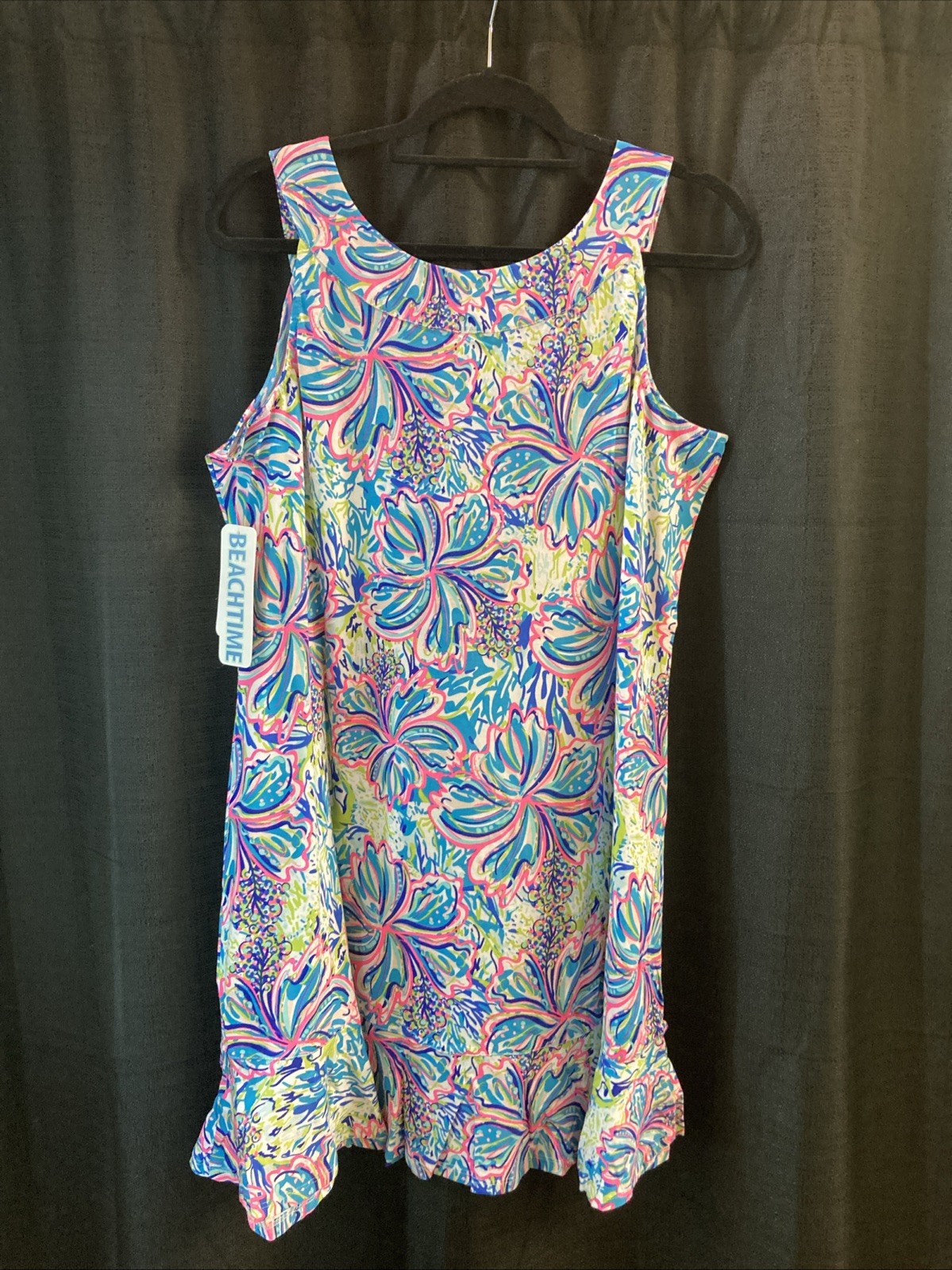 Beachtime By LULU B L Multicolor Large Flower Round-neck Sleeveless Cotton Dress