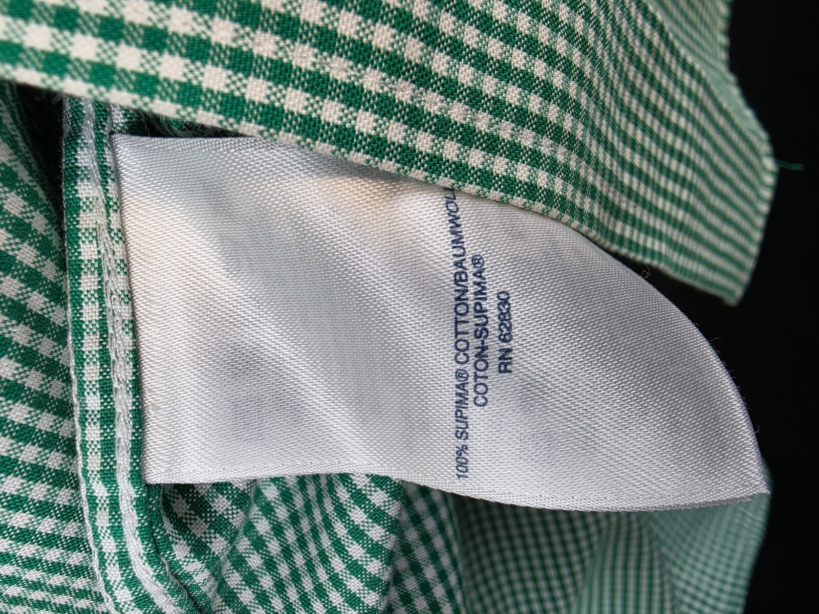 Lands’ End Men’s Green Gingham No Iron Supima Cotton Dress Shirt, Size 16½-33