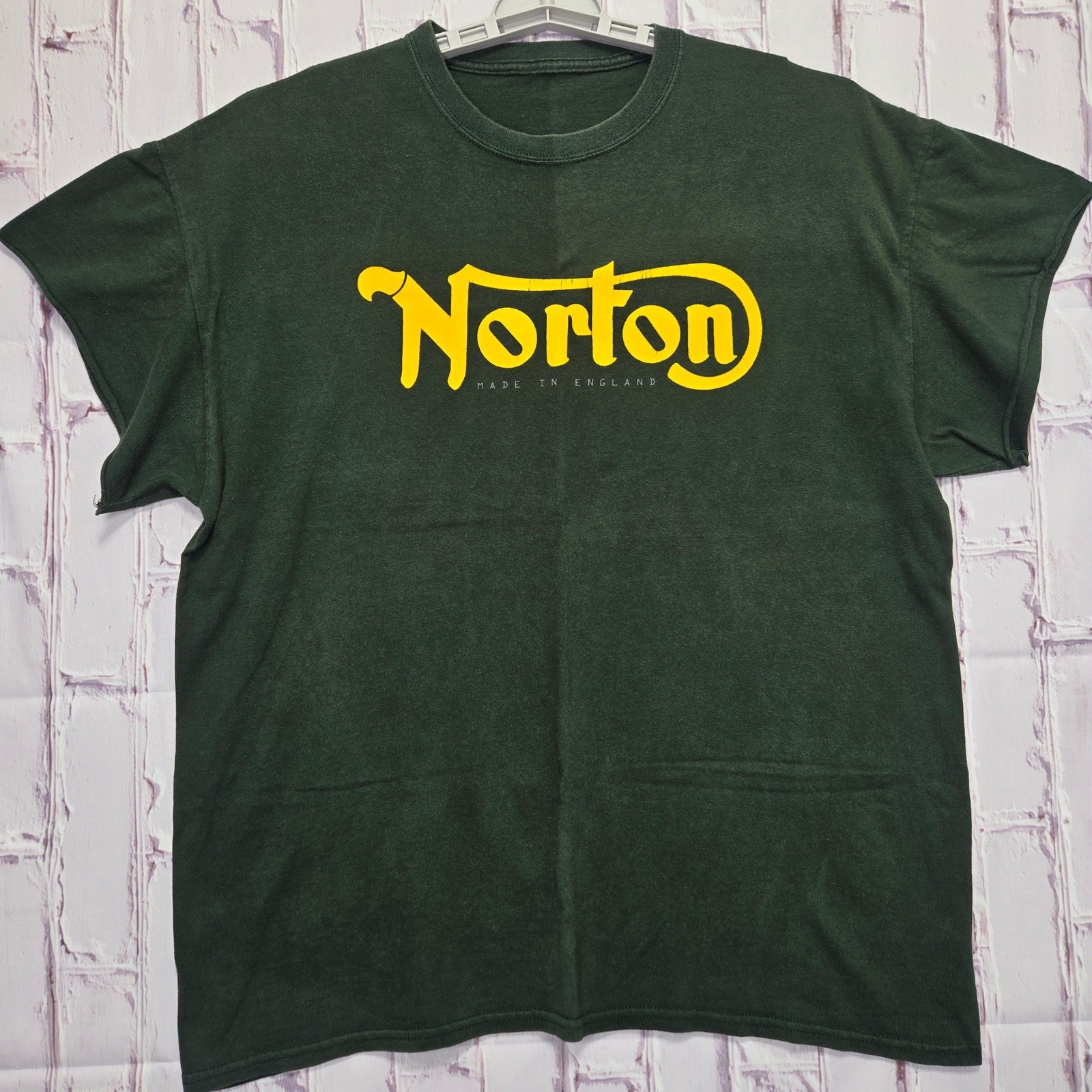 Vintage Norton Motorcycles T-Shirt Green Yellow Logo Biker Graphic Tee Mens XL