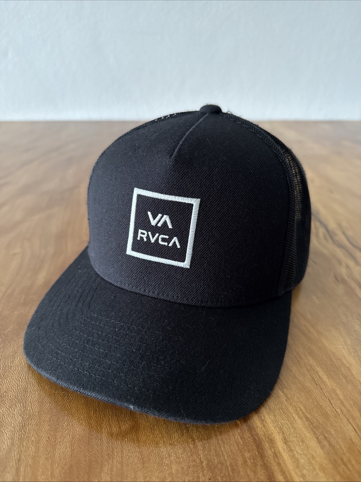 RVCA Hat Cap Snapback Black VA Mid Fit Trucker Mesh Back One Size Adjustable