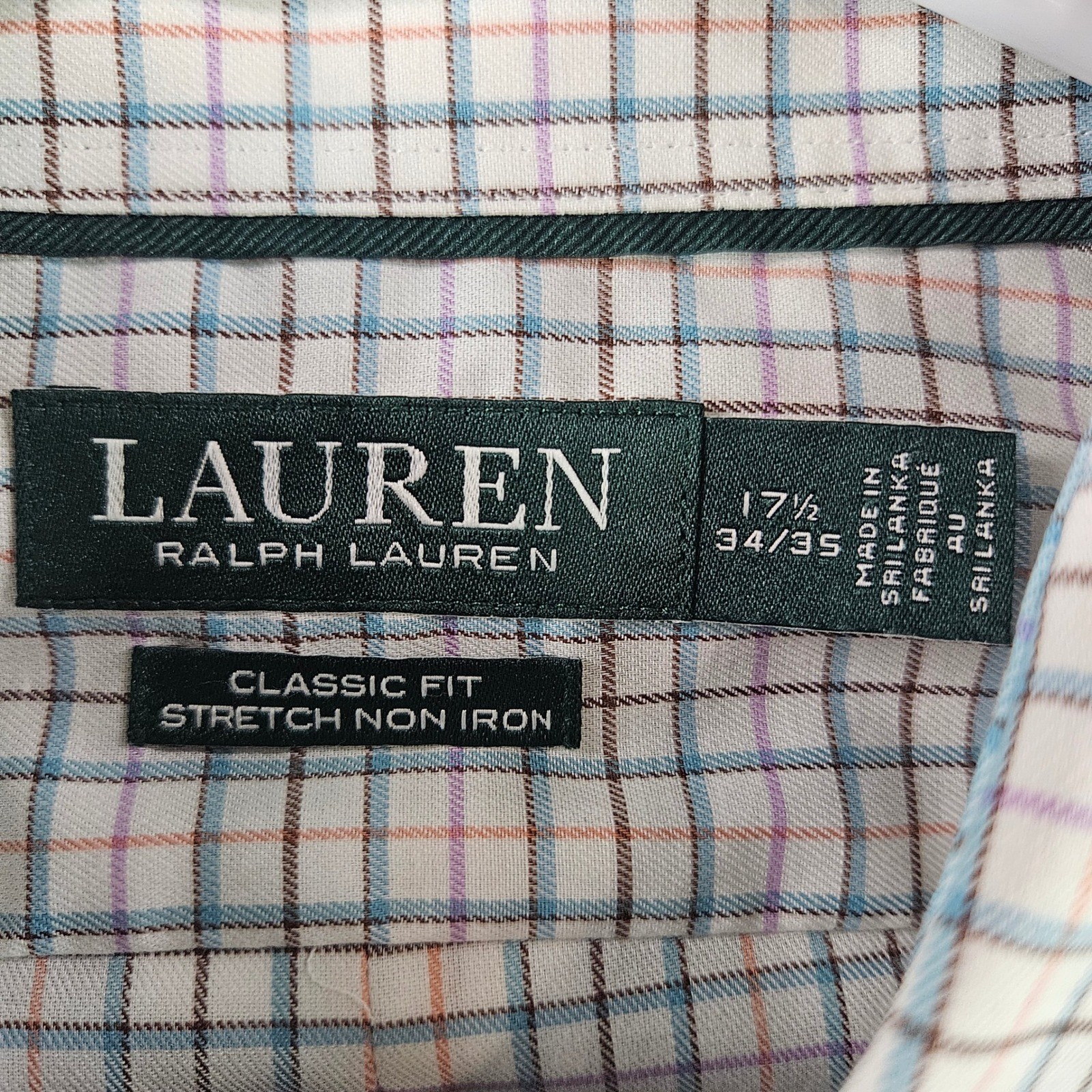 Lauren Ralph Lauren Mens 17.5 34/35 Classic Fit Stretch Non Iron Check Shirt
