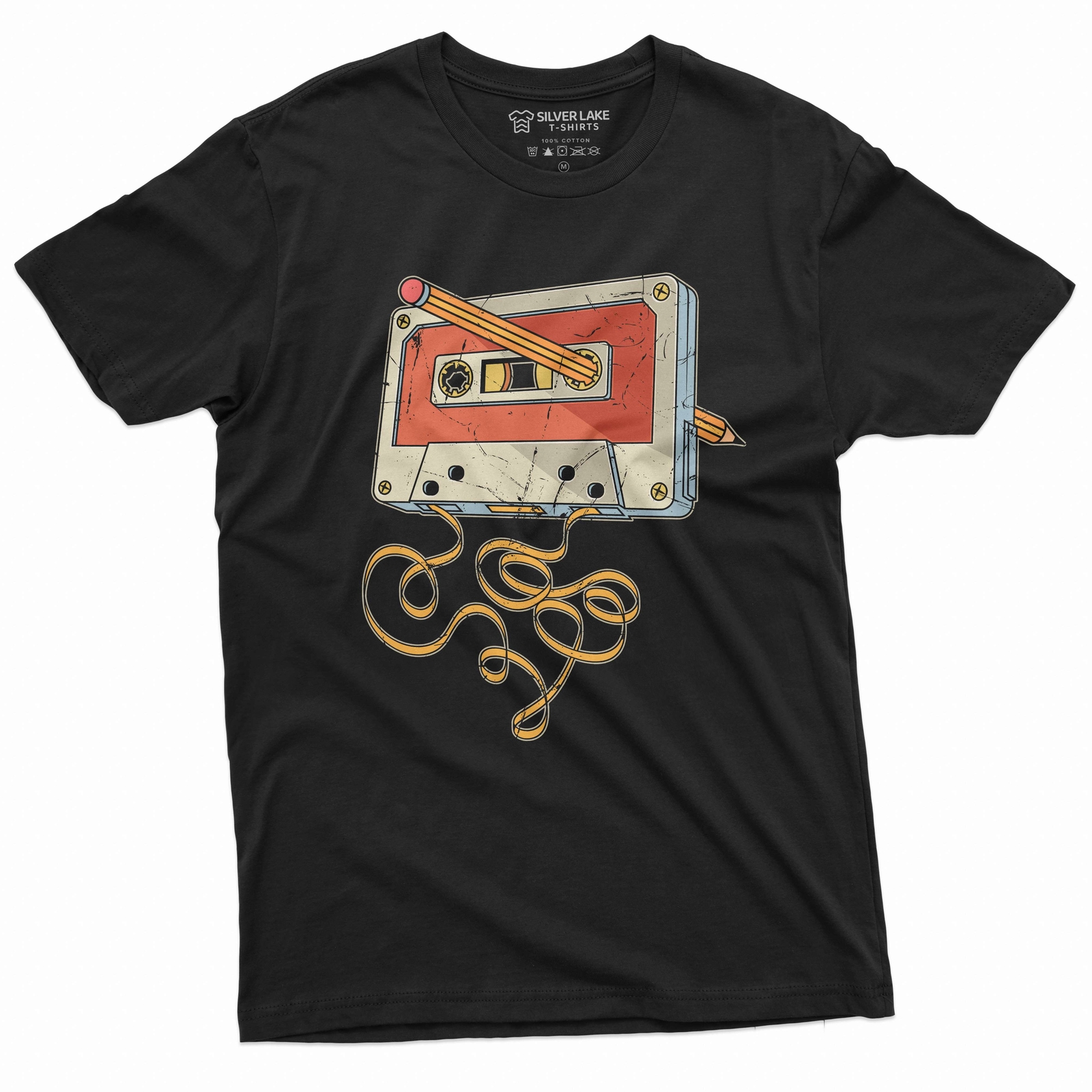 Men’s vintage cassette tape with pencil T-shirt 80s 90s born nostalgic gift