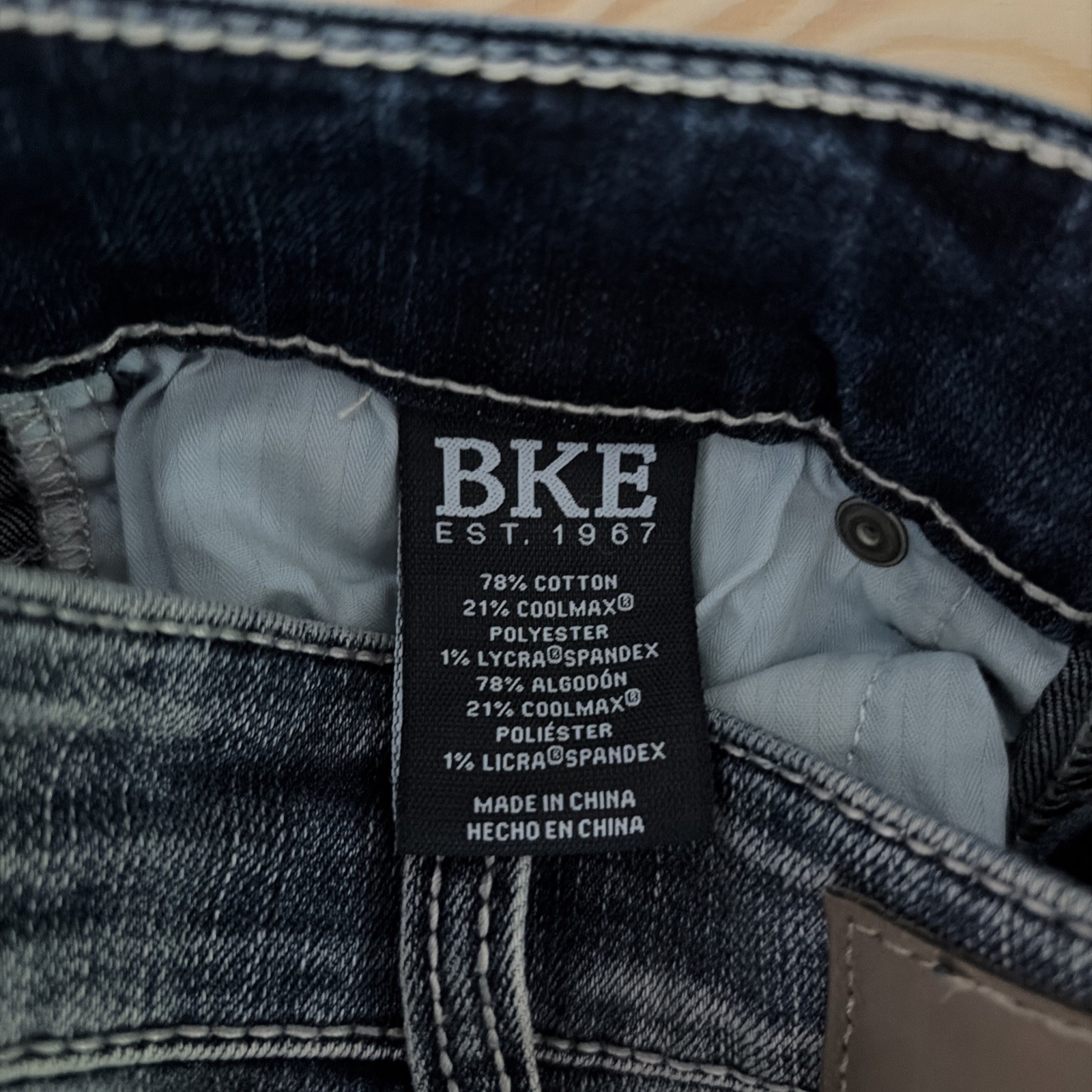 BKE Alec Denim Jeans Mens 26×32 Straight Dark Wash Stretch Thick Stitch Distress