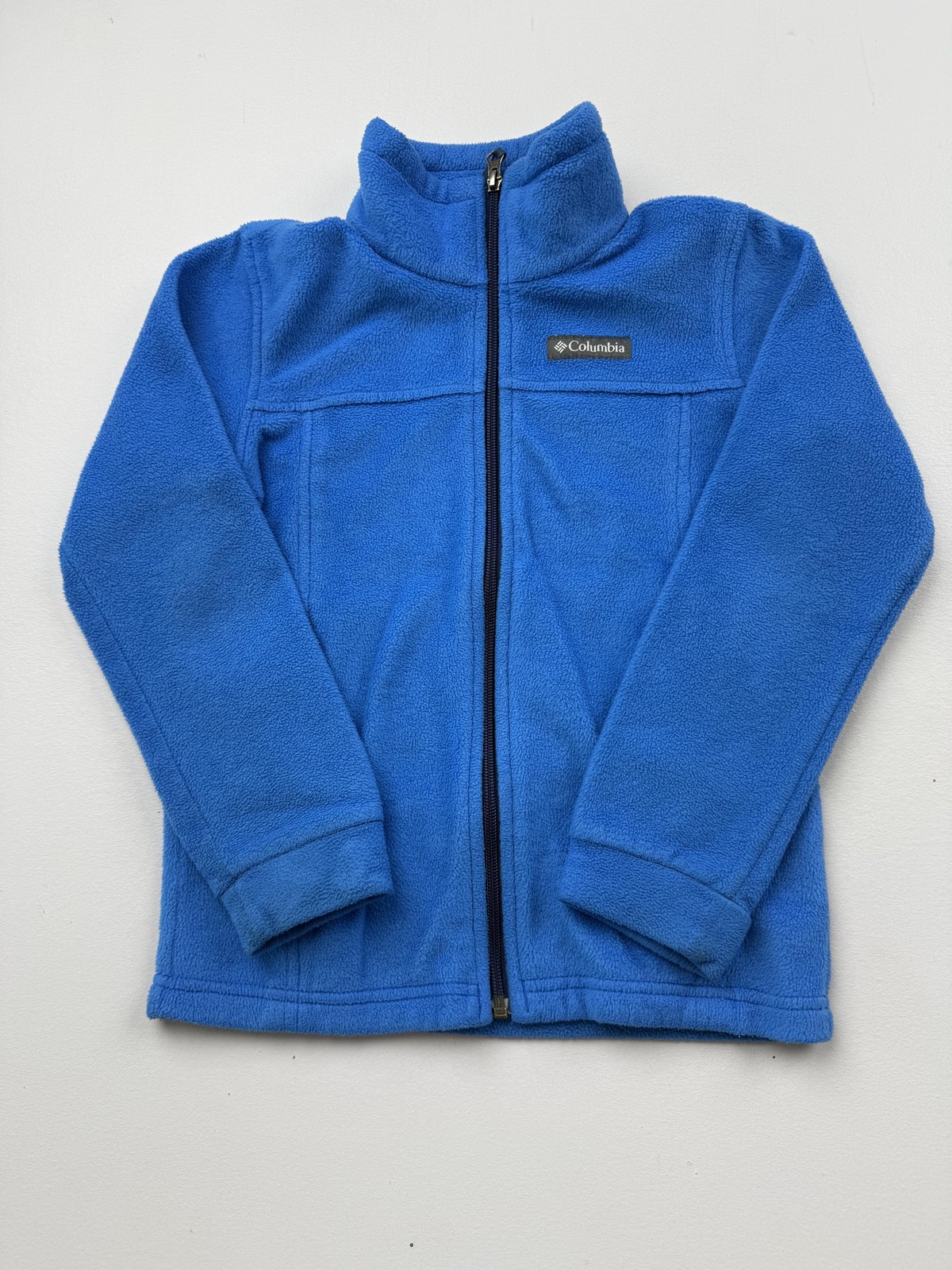 Columbia Fleece Jacket Youth Small Blue Full Zip Mock Neck Pockets Outdoor Warm