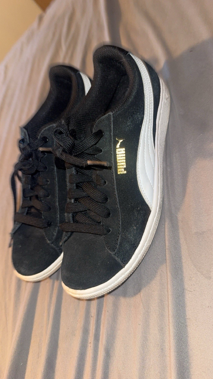 PUMA Womens Black/White Suede Low Top Lace-Up Sneakers Rubber Outsole