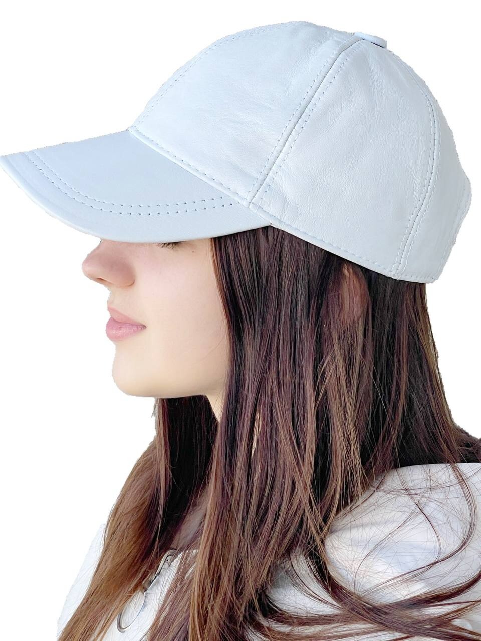 100% Genuine Real Lambskin Leather Baseball Cap Hat White Color