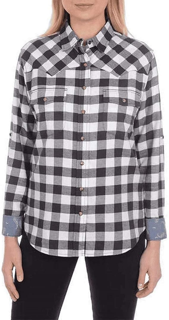 Jachs Girlfriend Flannel Shirt with Roll tabs Women’s Size XXL Black/White