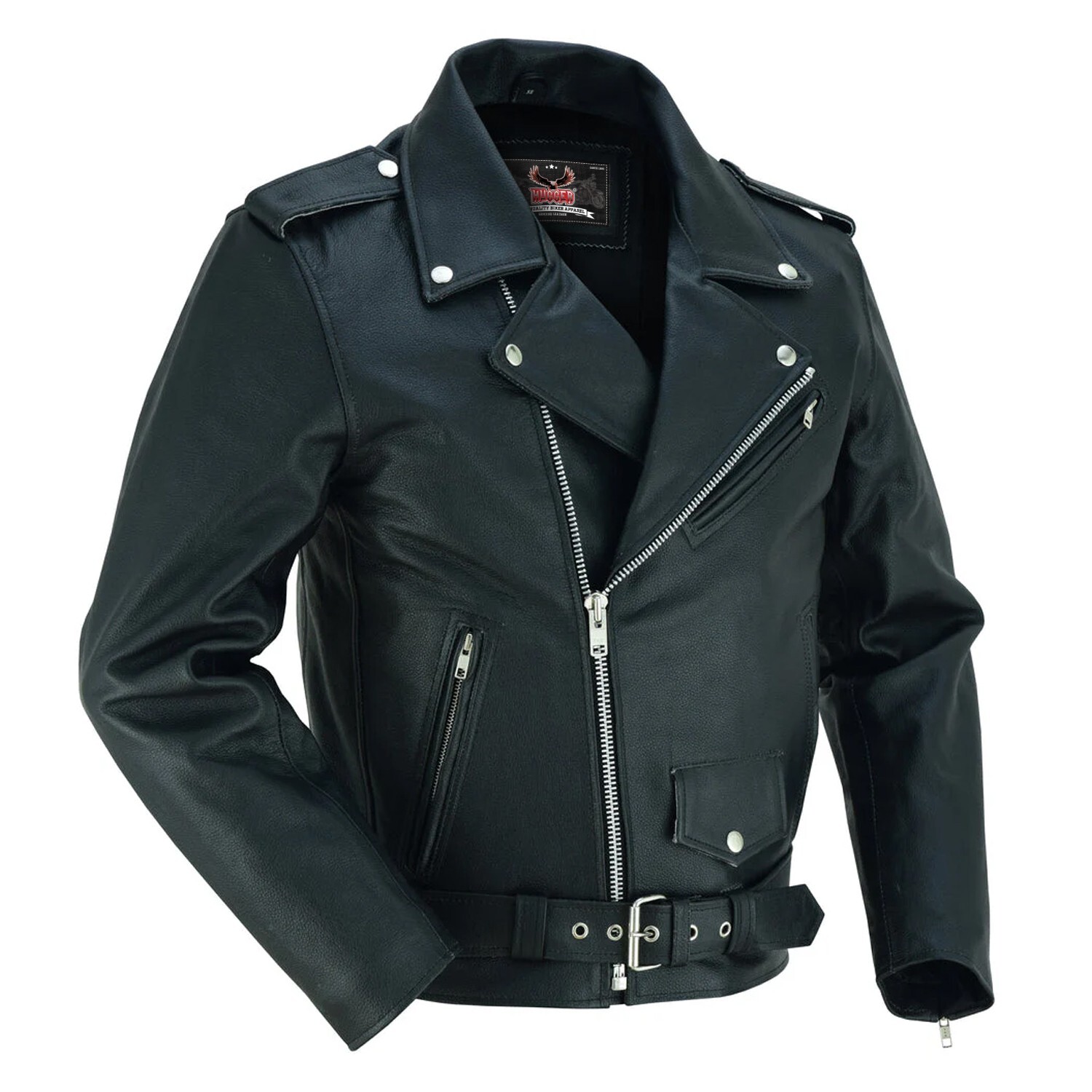 Men Genuine Brando Leather Jacket Motorcycle Black Cowhide Marlon Biker Jacket